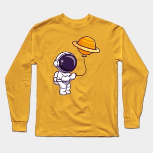 Cute Astronaut Holding Planet Balloon Cartoon Long Sleeve T-Shirt